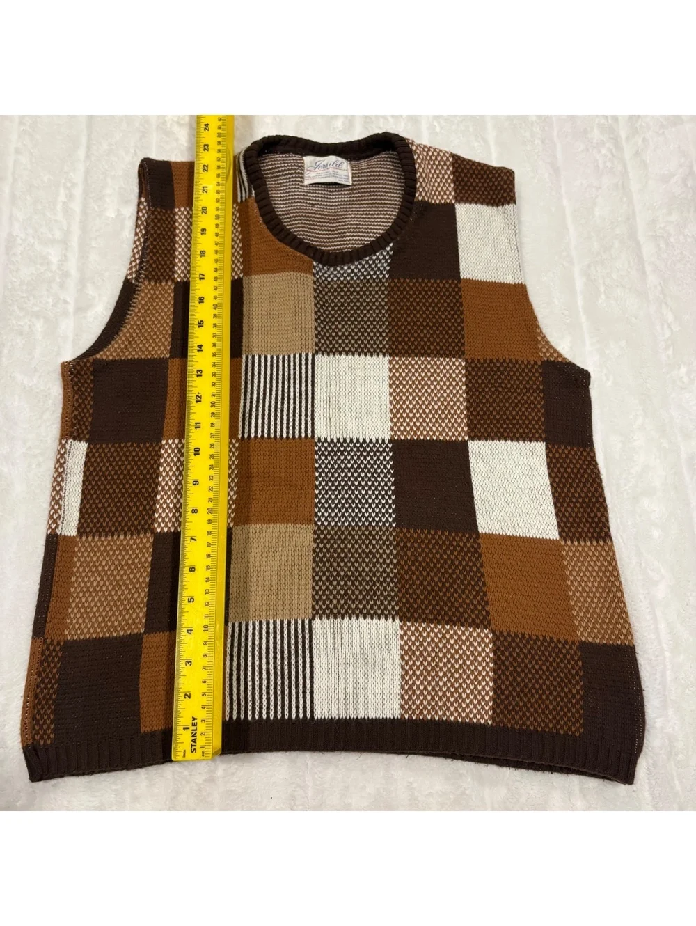 Jersild Vintage Grandpa Men's Brown Checkered Knit Sweater Vest Acrylic Size M